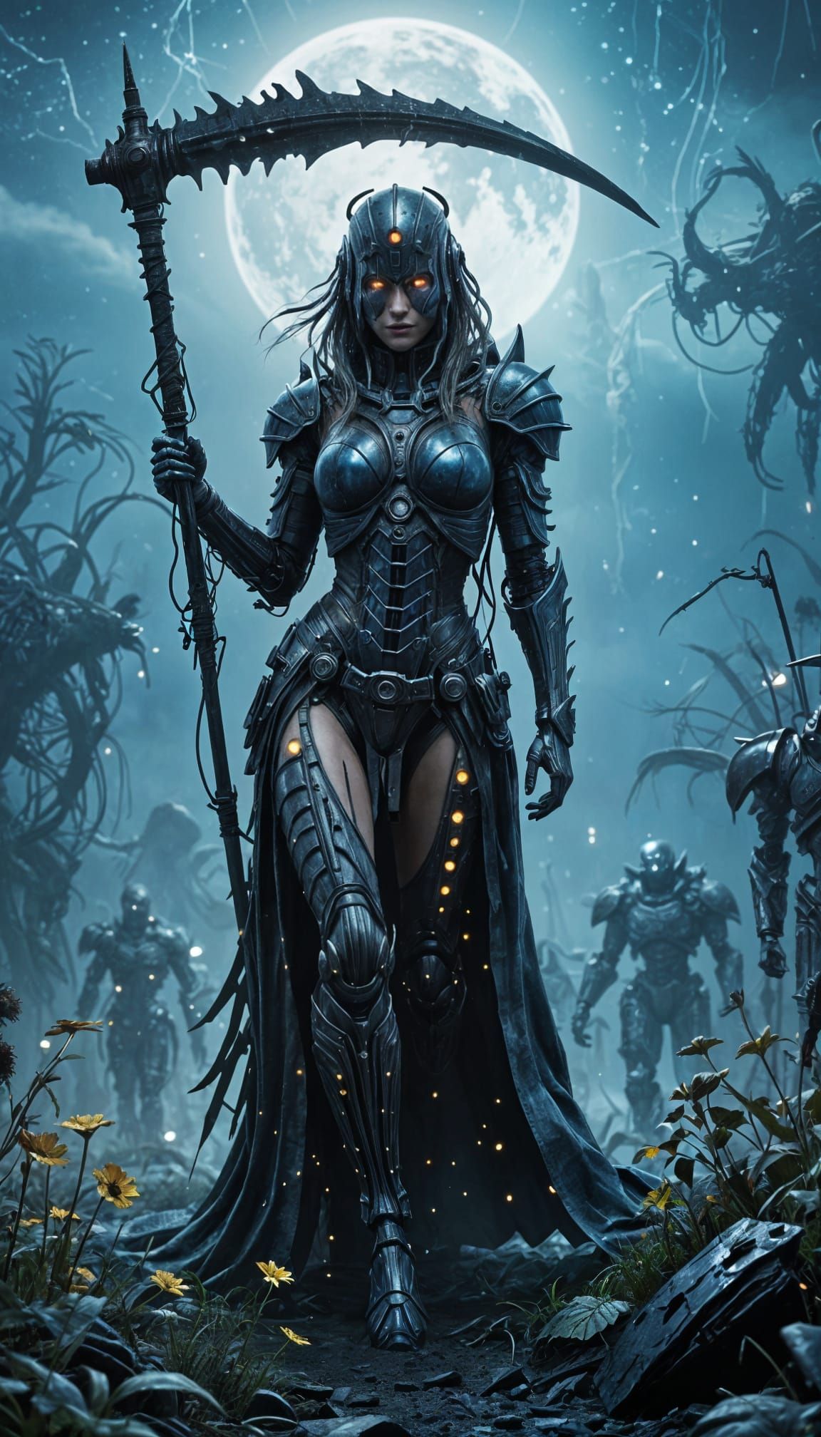 Robot King Arthur in Alien Field, Dystopian Sci-Fi