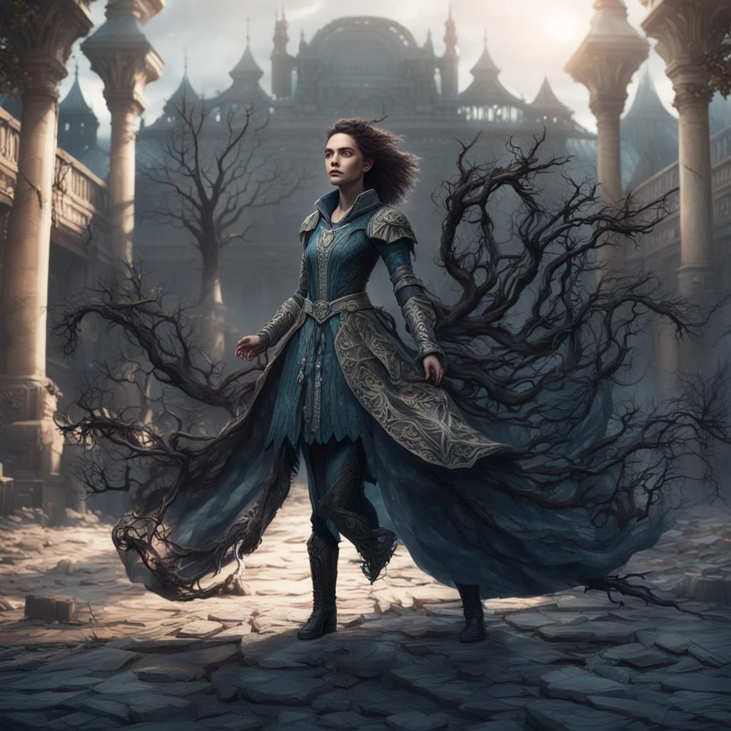 Fantasy Woman in Detailed Clothing: Digital Art Masterpiece