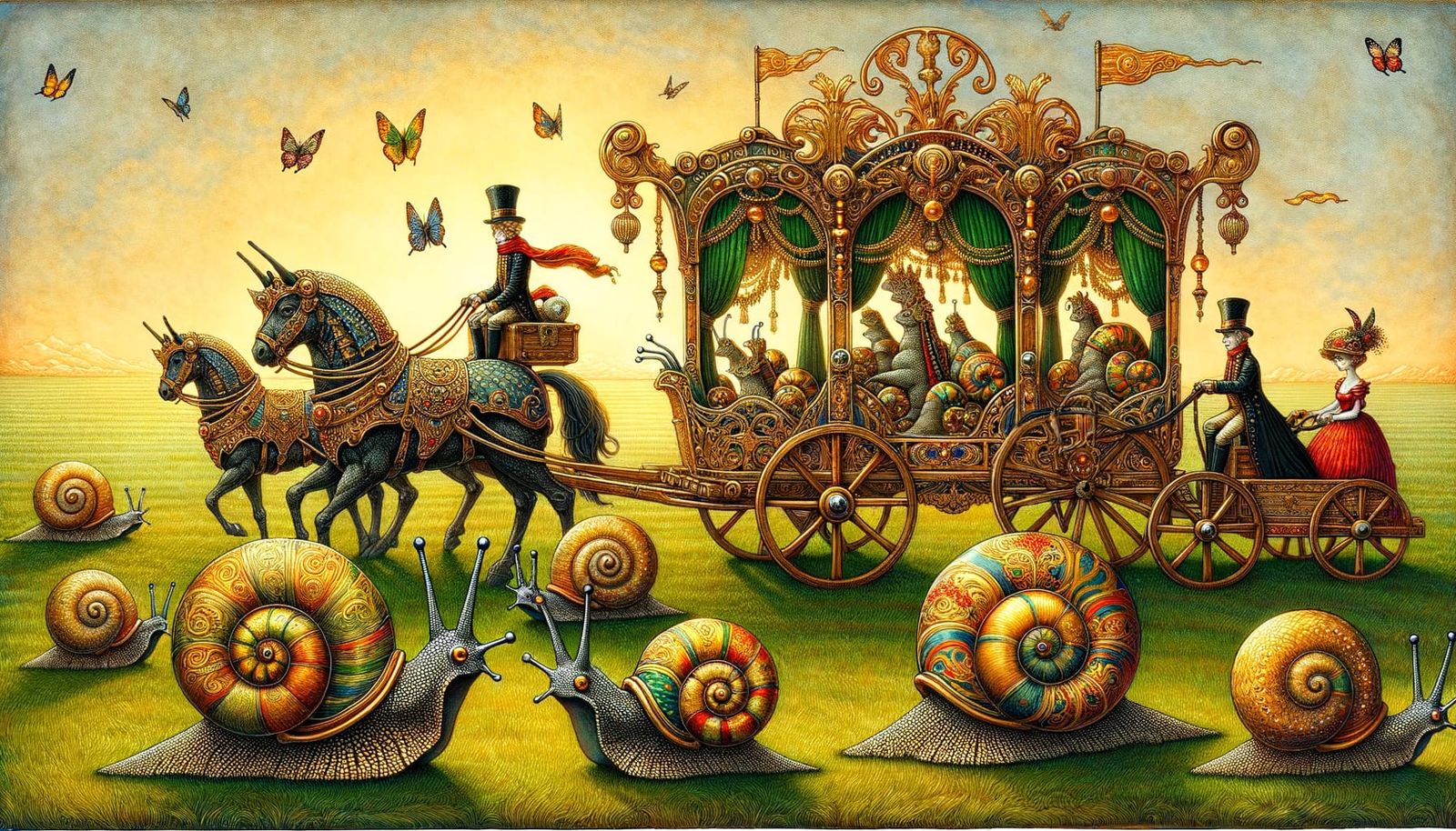 A Tiny, Ornate Circus Procession Unfolding on a Lush Green, ...