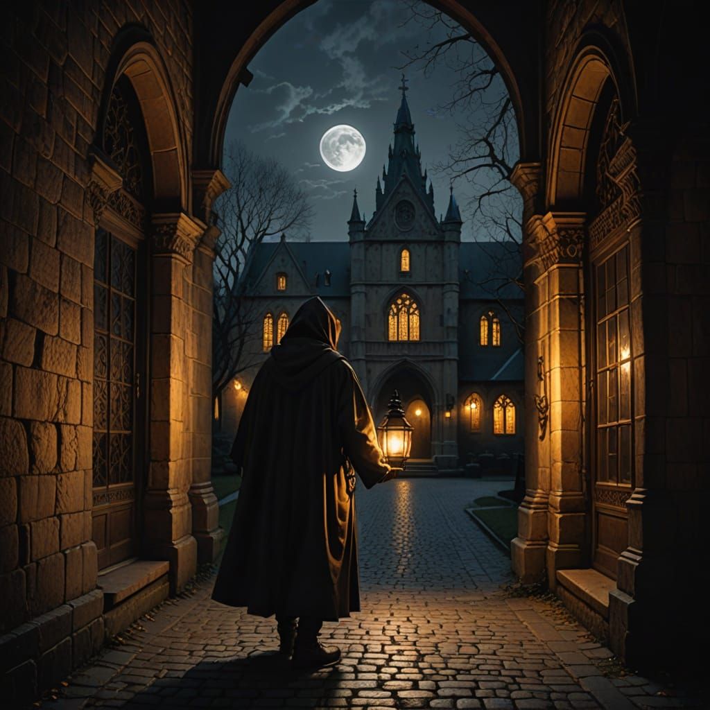 Flemish Renaissance Masterpiece: Nightly Courtyard Illuminat...