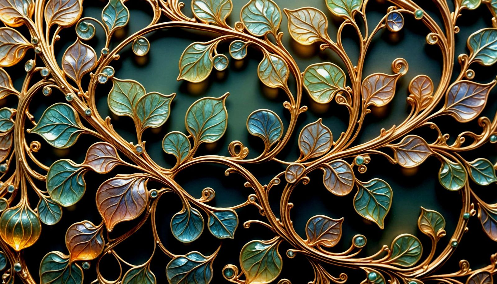 Elaborate Translucent Beaded Vine in Art Nouveau Style