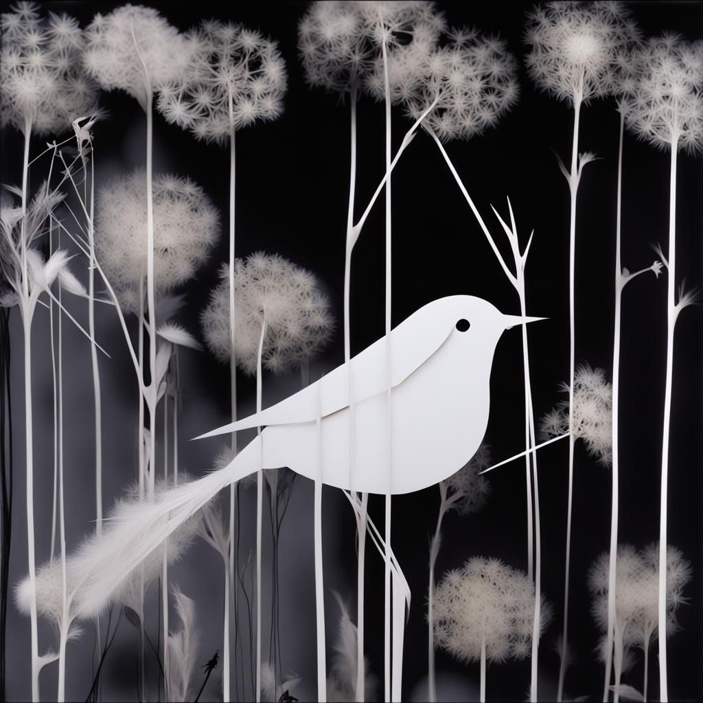 Photogram of Floral White Bird in Dreamscape