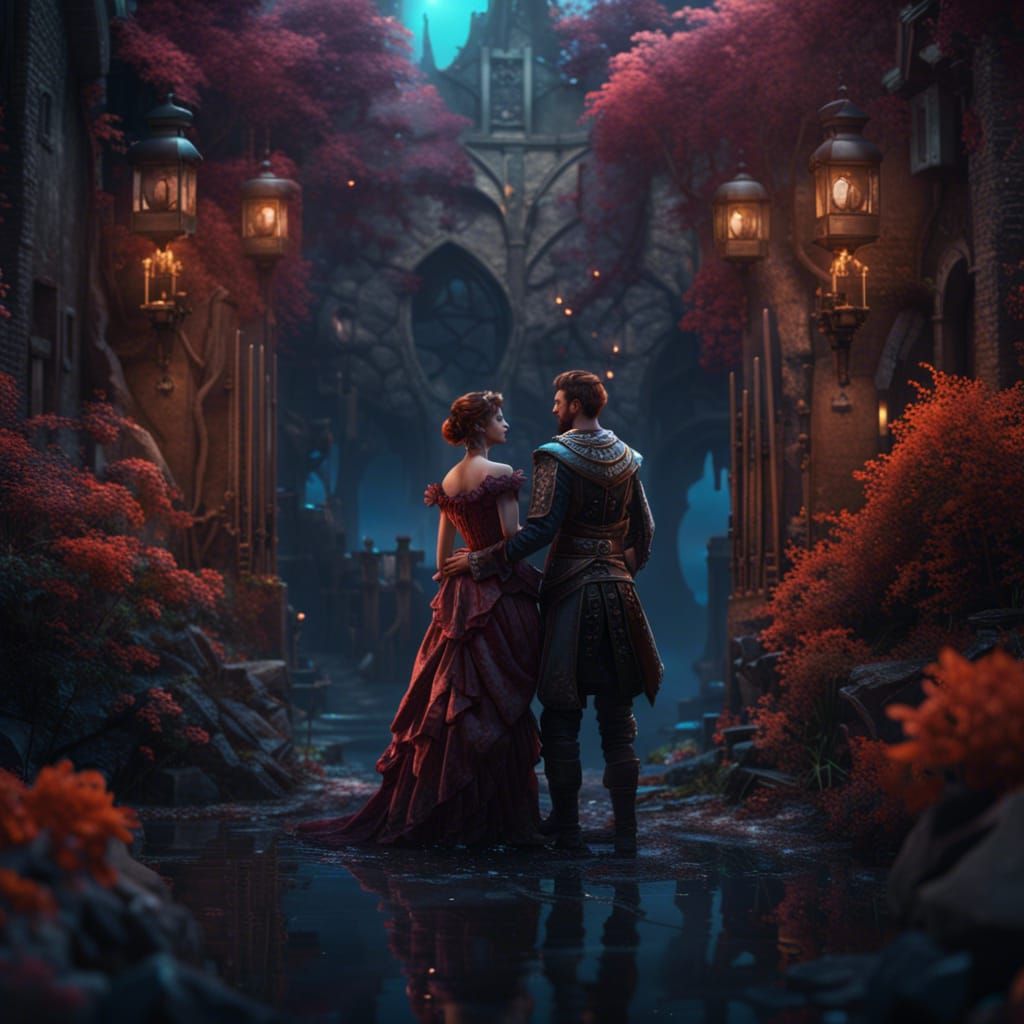 Fantasy Couple in Love: Detailed Digital Art