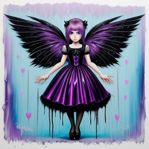 Gothic Horror Core Angel in Vibrant Chibi Style