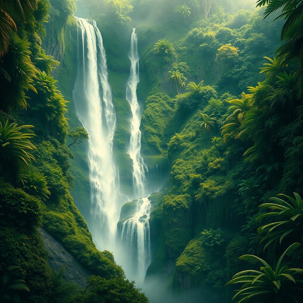 A majestic waterfall cascades