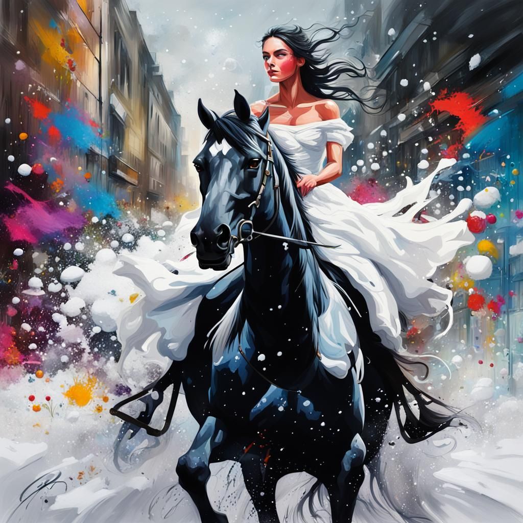 Princess on Horse in Graffiti Splash Art Style