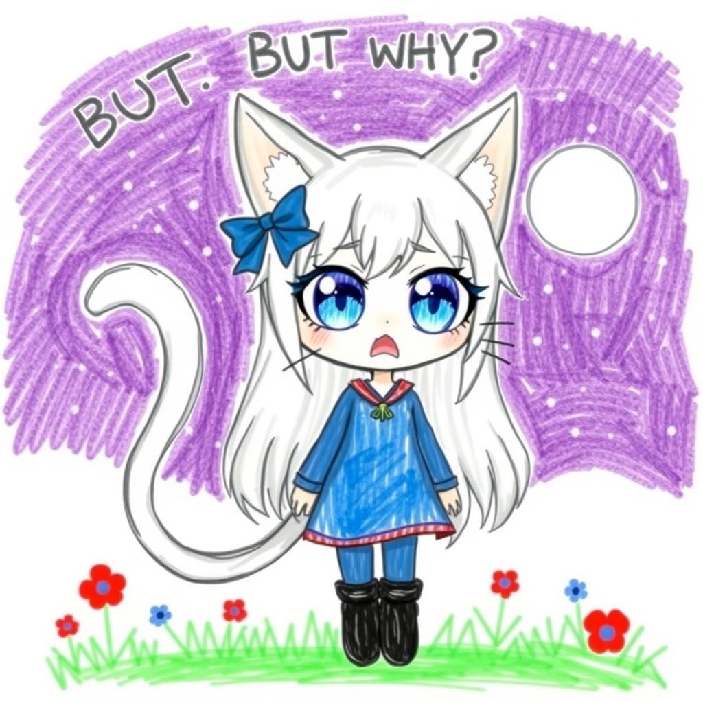 Anime Catgirl As Crayon Drawing Asks 'But Why?'