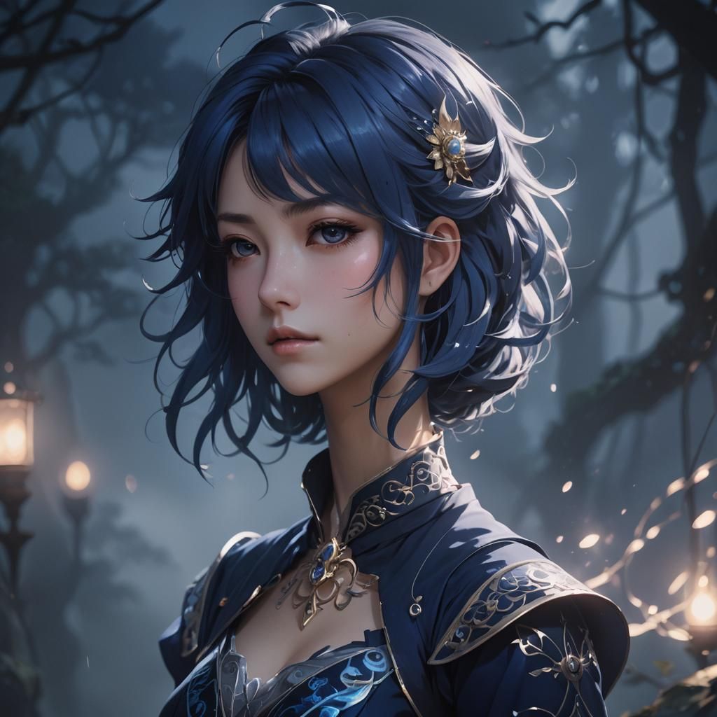 Mystical Anime Woman in Misty Dark Fantasy Portrait