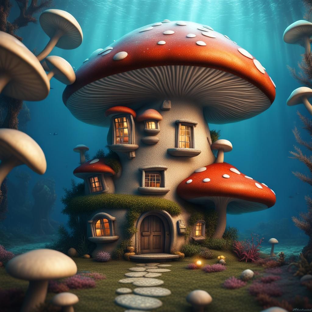 Underwater Mushroom House in Realistic 4K