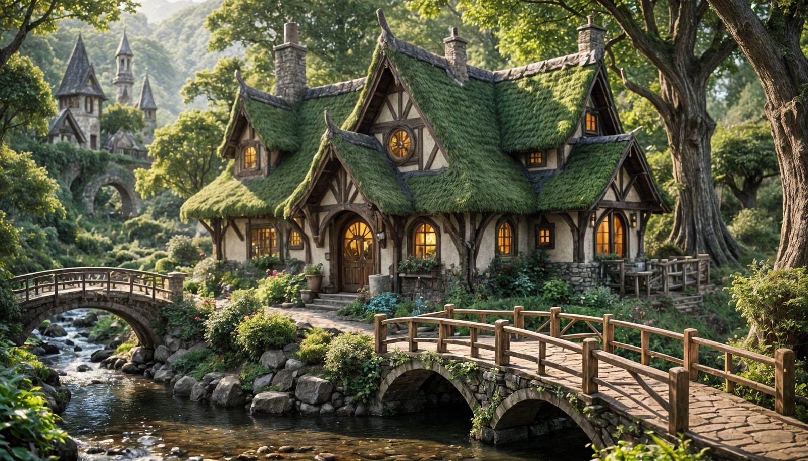 Elven Cottage with Bridge in Natural Lighting