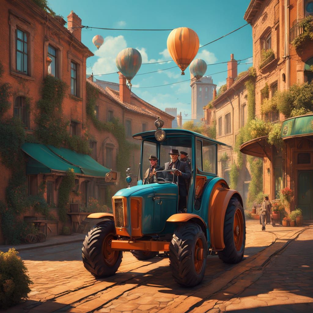 Dignified Leaders Ride Vintage Tractor in Whimsical, Fantast...