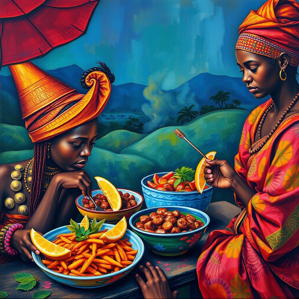 Vibrant Kenyan Dishes in Gouache Impressionist Style