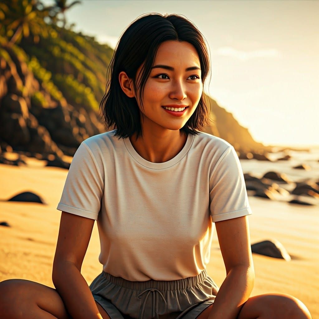 Serenely Situated South East Asian Beauty Basks in Sunset Gl...