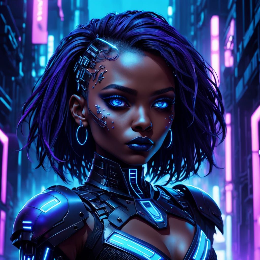 Gothic Cyberpunk Goddess in Neon Dreams