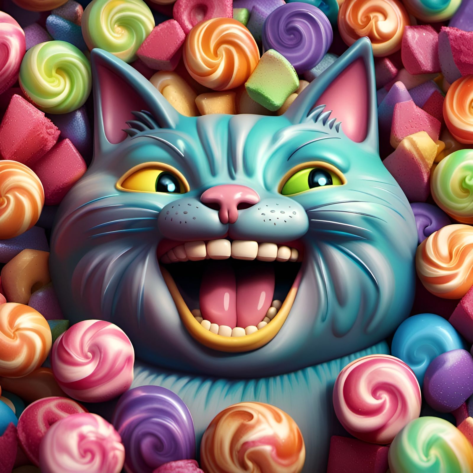 Colorful Candy Cat in 3D Animation Style