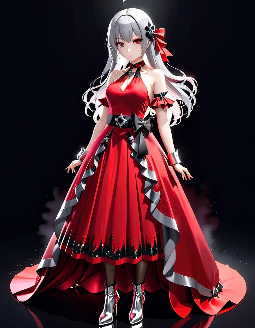 Red Gothic Dress in Anime Style