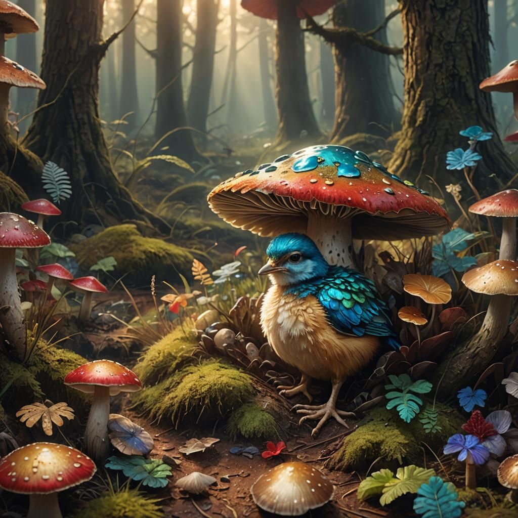 Mushroom Chick: Fantasy Concept Art in Sunlight