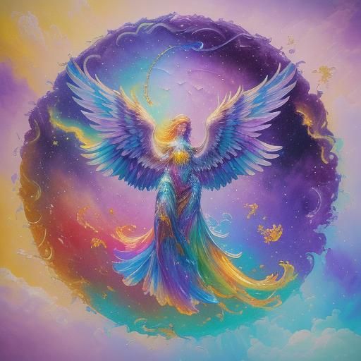 Rainbow Light Poem on Golden Scroll in Mixed Media