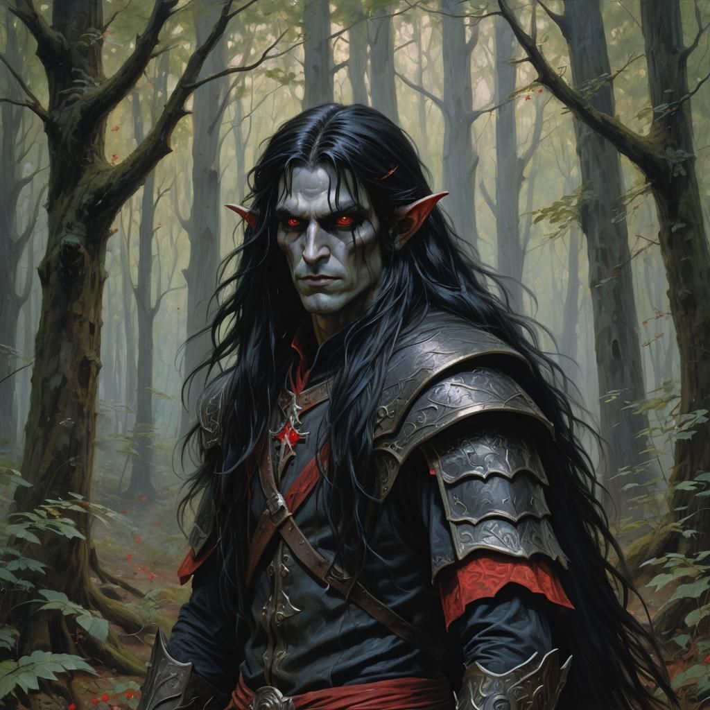 Dark Elf Portrait in Realistic Oil Painting Style