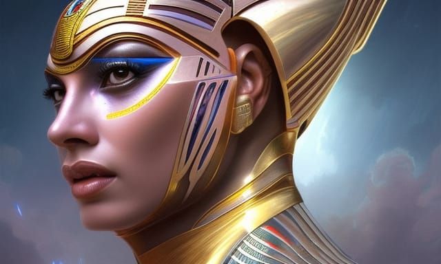 Futuristic Egyptian AI Monarch Portrait in 8K
