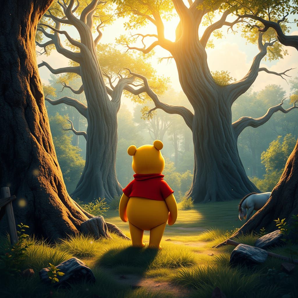 Winnie the Pooh in Whimsical Woodland Scene