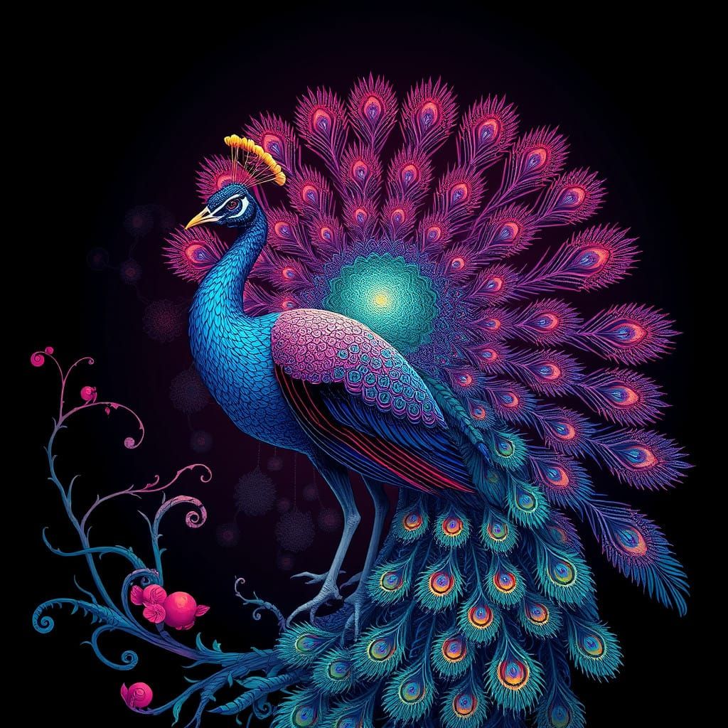 Ethereal Peacock Amidst Xiangyun-Inspired Mystique