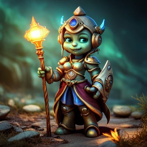 Cute Robot Wizard with Banner, 3D Digital Art