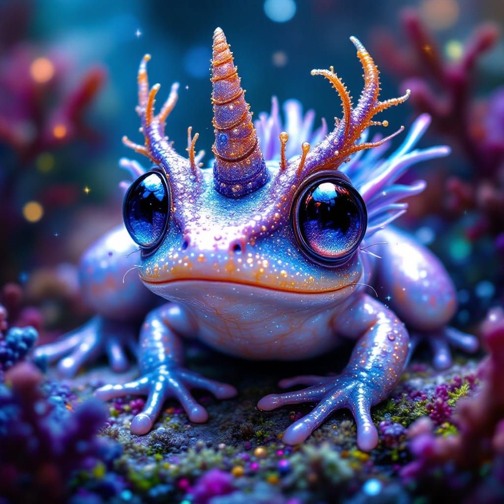 Adorable Murex Unicorn-Frog Creature in Maximalist Style