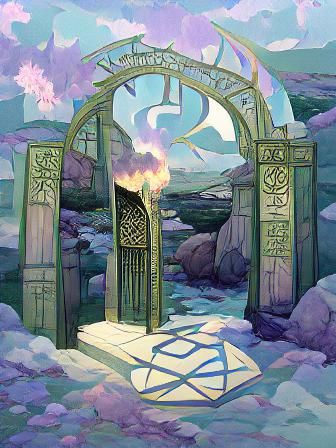 Ornate Runestone Gateway in Art Nouveau Style
