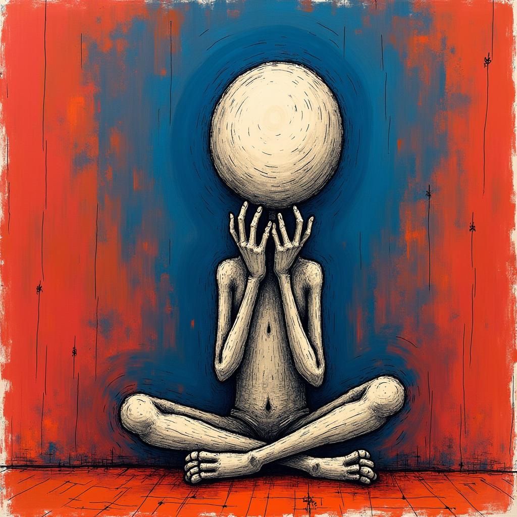 Distressed Lollipop Stick Figure in Childlike Style