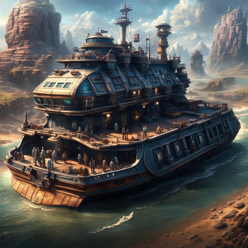 Settler Colony Ship Crew in Digital Matte Painting