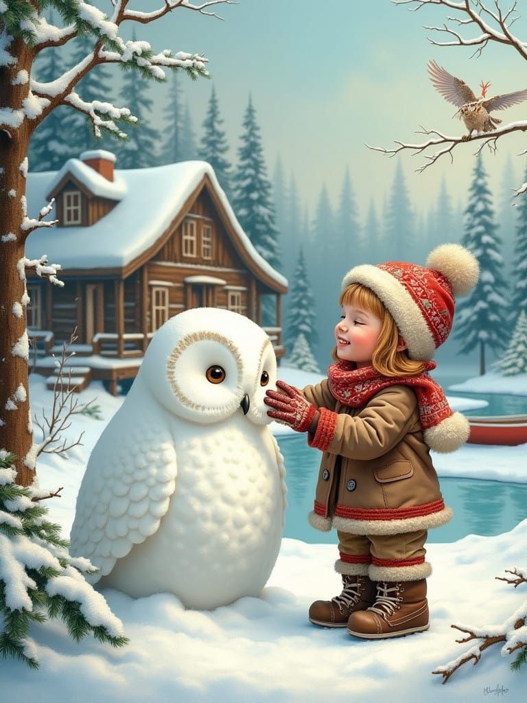 Whimsical Winter Wonder in Folk-Art Style