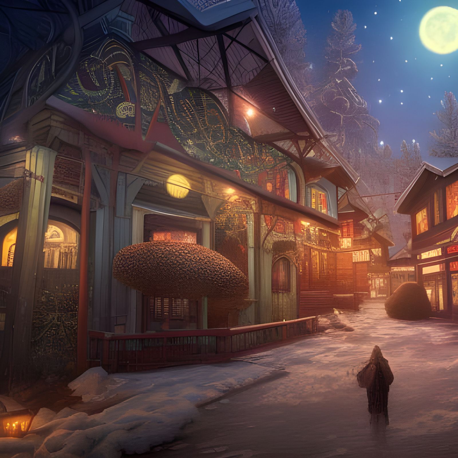 North Pole Village at Night in Digital Illustration