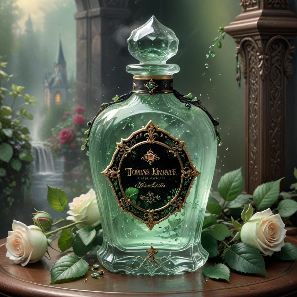 Gothic Perfume Bottle with Water and Petals