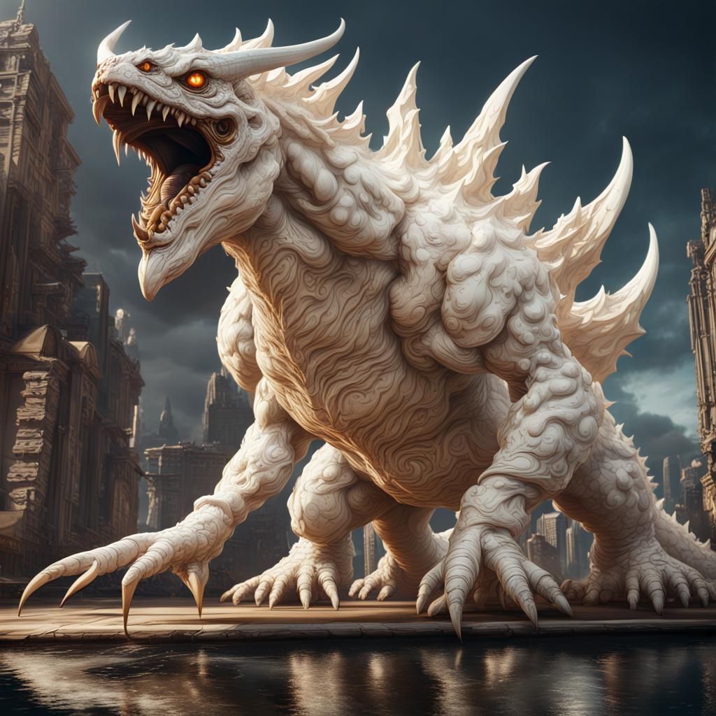 Horned Kaiju: Detailed Matte Painting in 8k