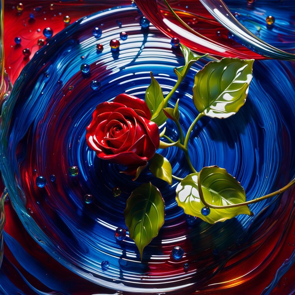 Glass Rose Sculpture in Oil Painting Style
