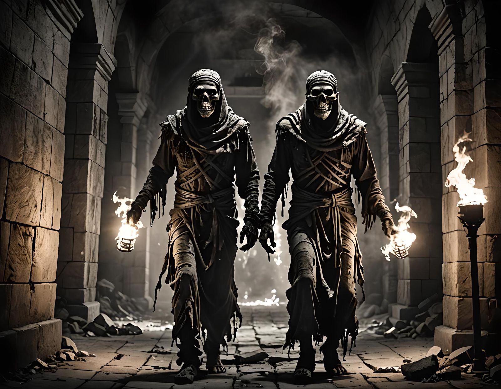 Black and White Zombie Mummy in Crypt