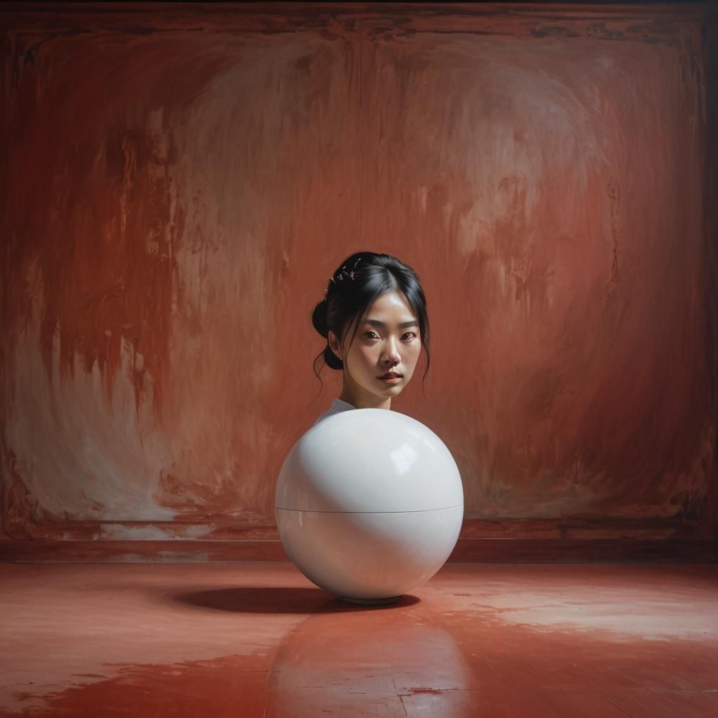 Chinese Girl in Red Room, Metaphysical Portrait