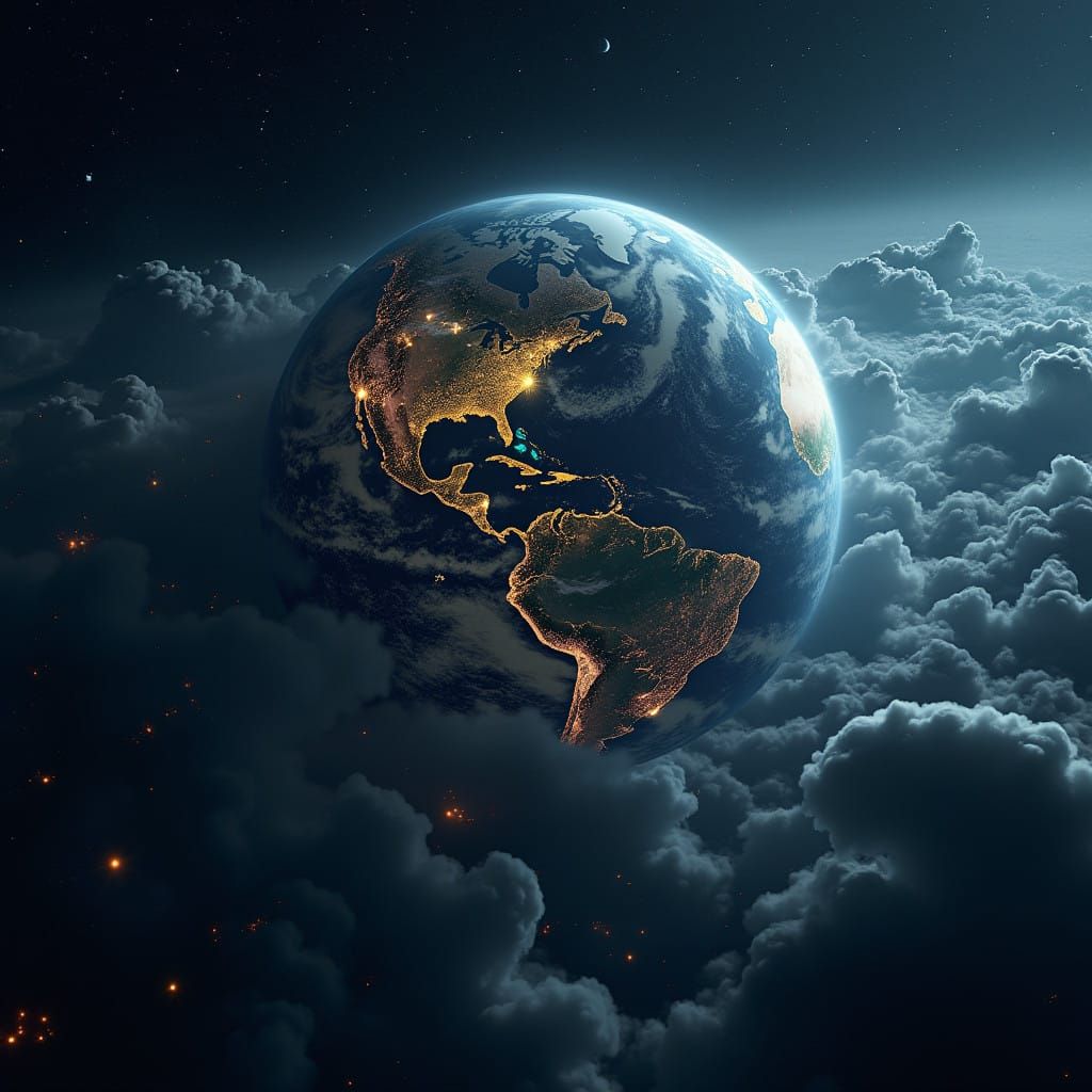 Cosmic Cityscape of a Futuristic Earth from Space