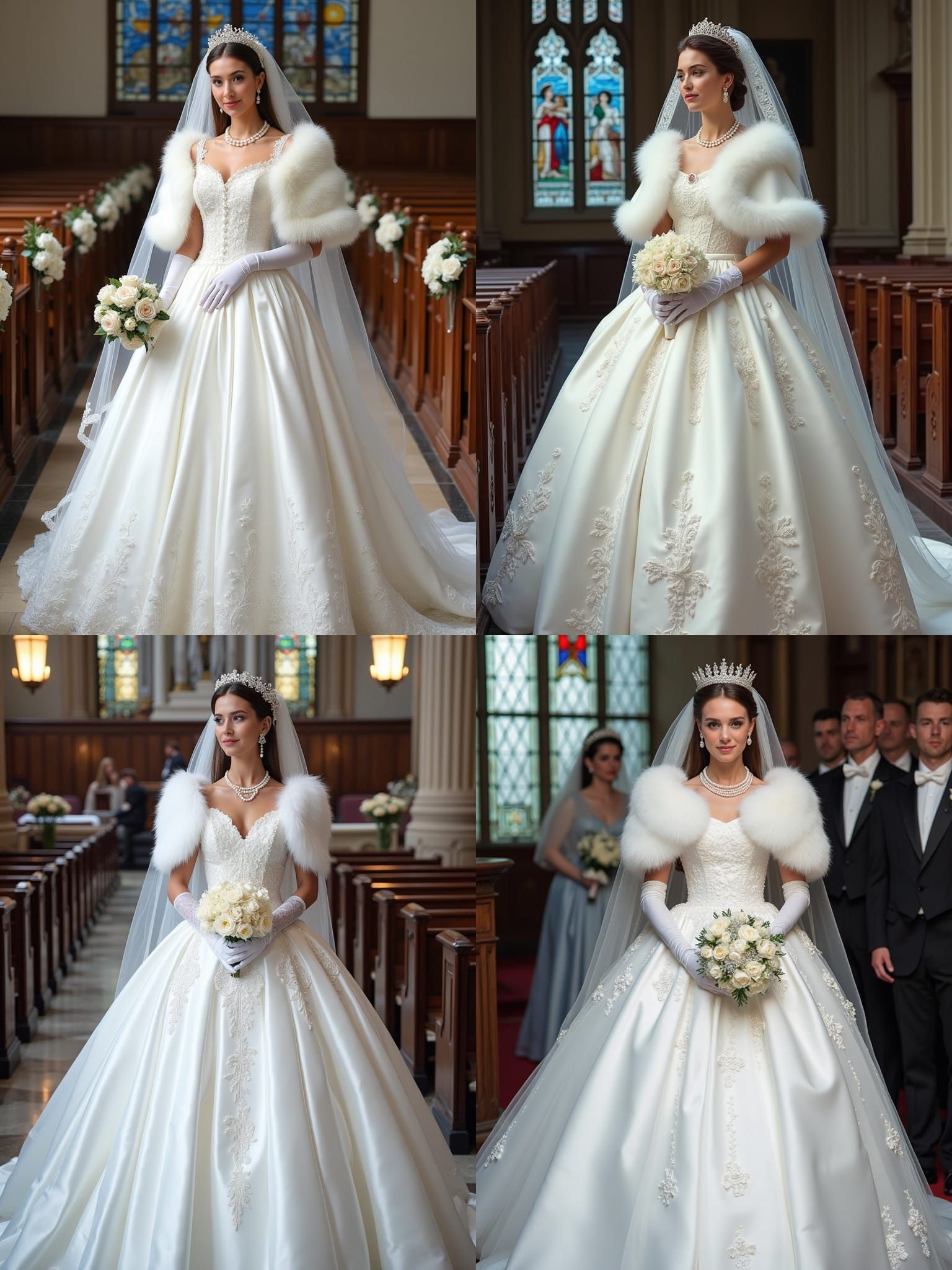 Elegant Bride in White Gown with Lace Veil