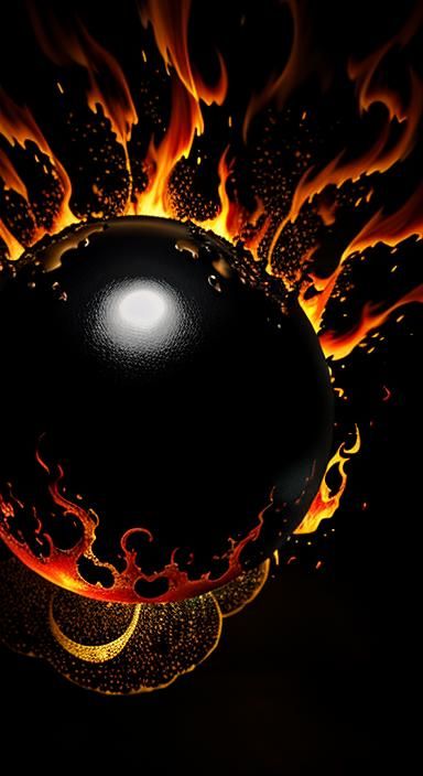 Levitating Black Orb in Fire: Dark Surrealism