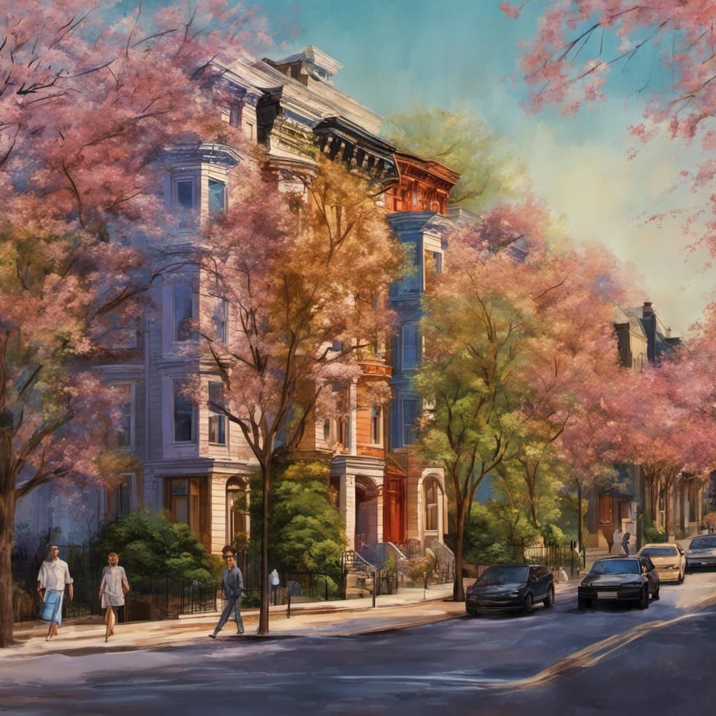 Colorful Townhouses in Washington DC, Matte Painting