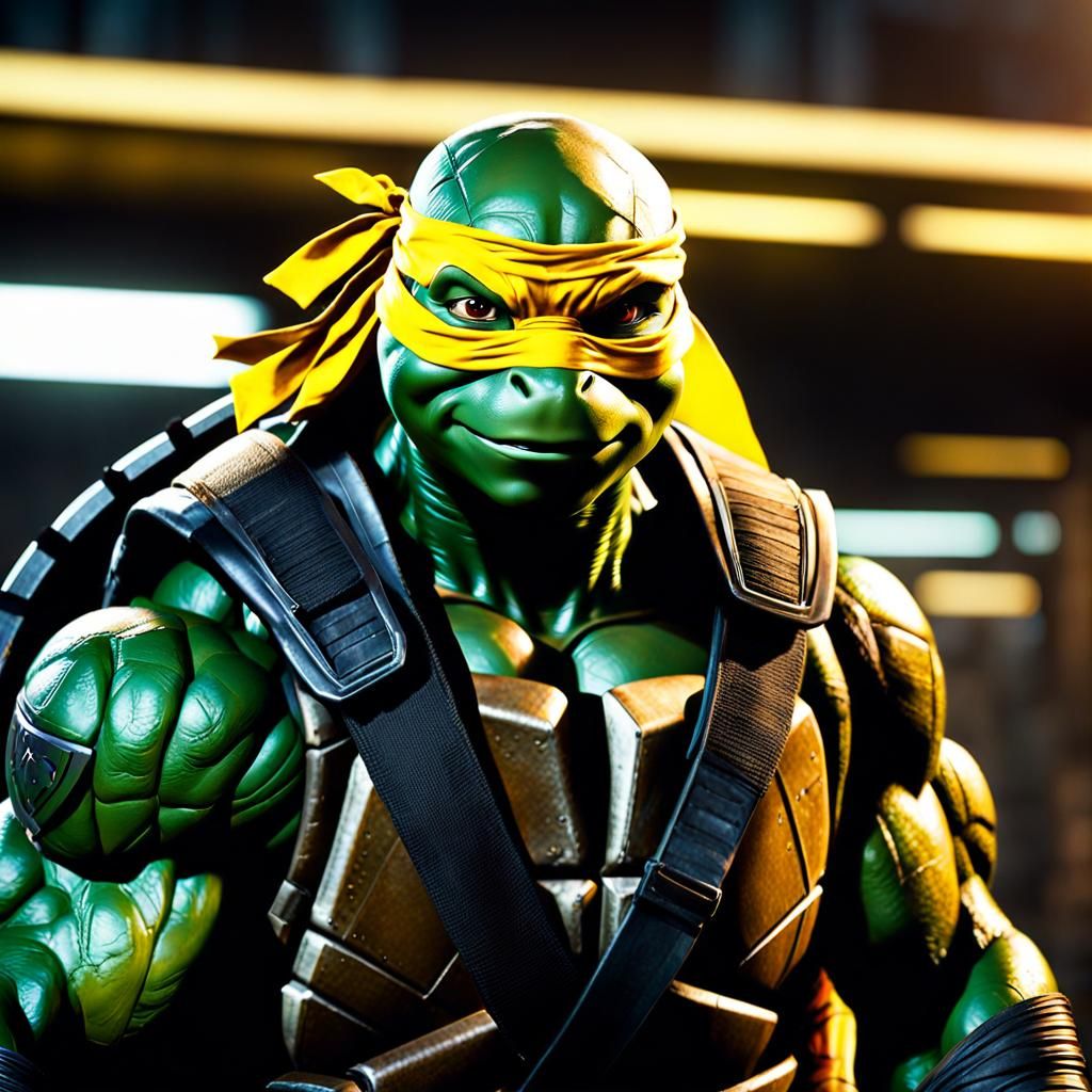 Michelangelo in Action from TMNT with Yellow Bandana