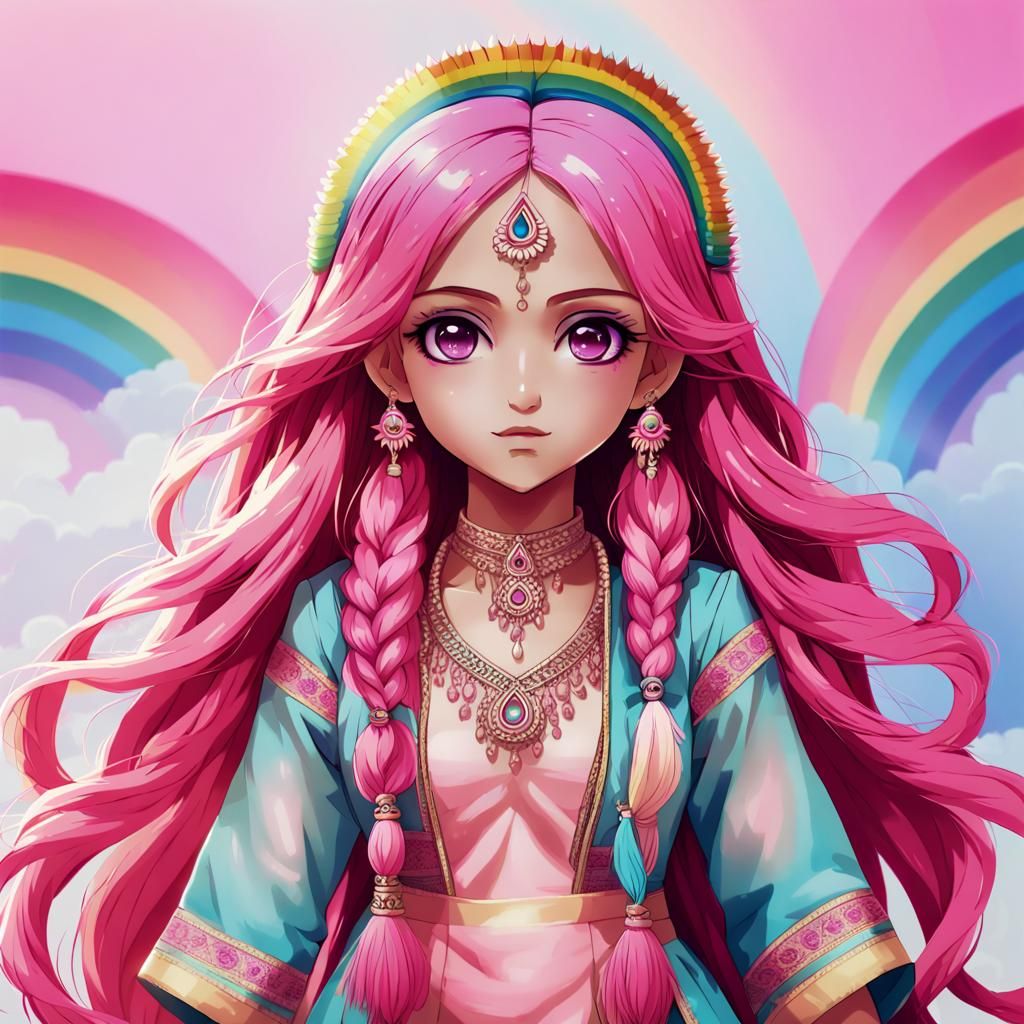 Indian-Inspired Pink Doll in Anime Style