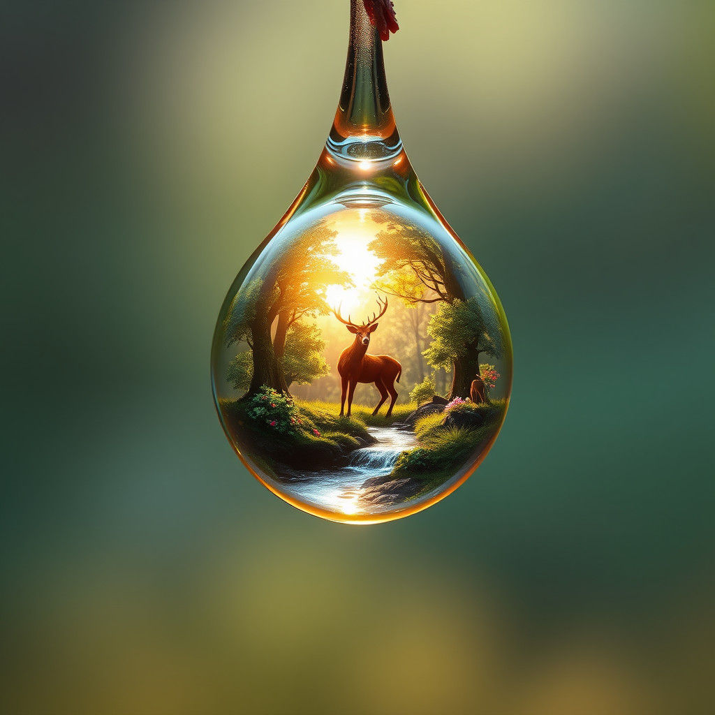 Dewdrop Reflects Forest Clearing in Digital Art