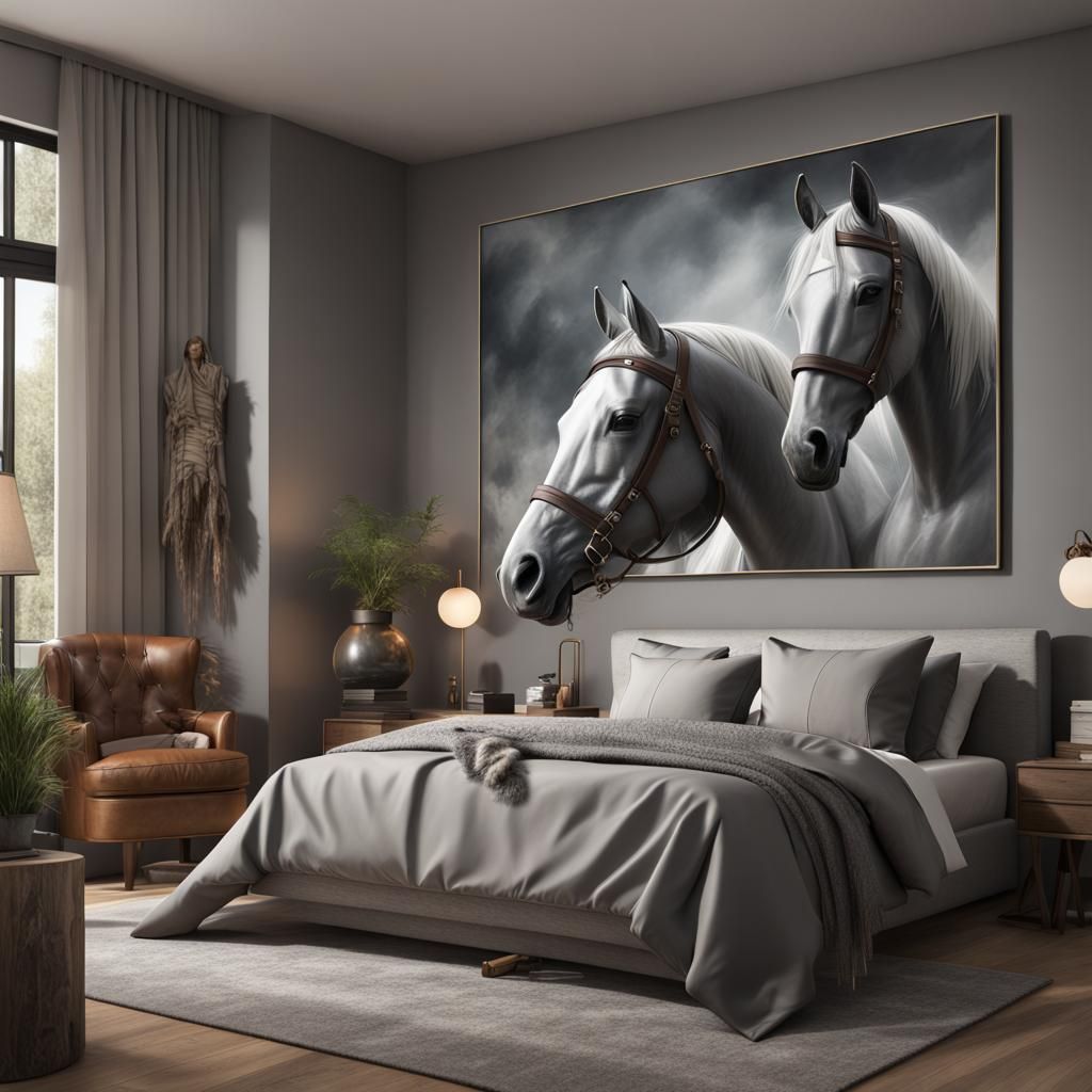 Horse and Cowgirl Themed Bedroom in Detailed Matte Painting