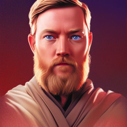 Hyperrealistic Portrait of Obi-Wan Kenobi as Splash Art