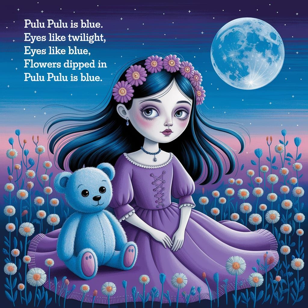 No:  Pulu Pulu is Blue, eyes like twilight, flowers dipped in dew, Pulu Pulu is blue. 💙