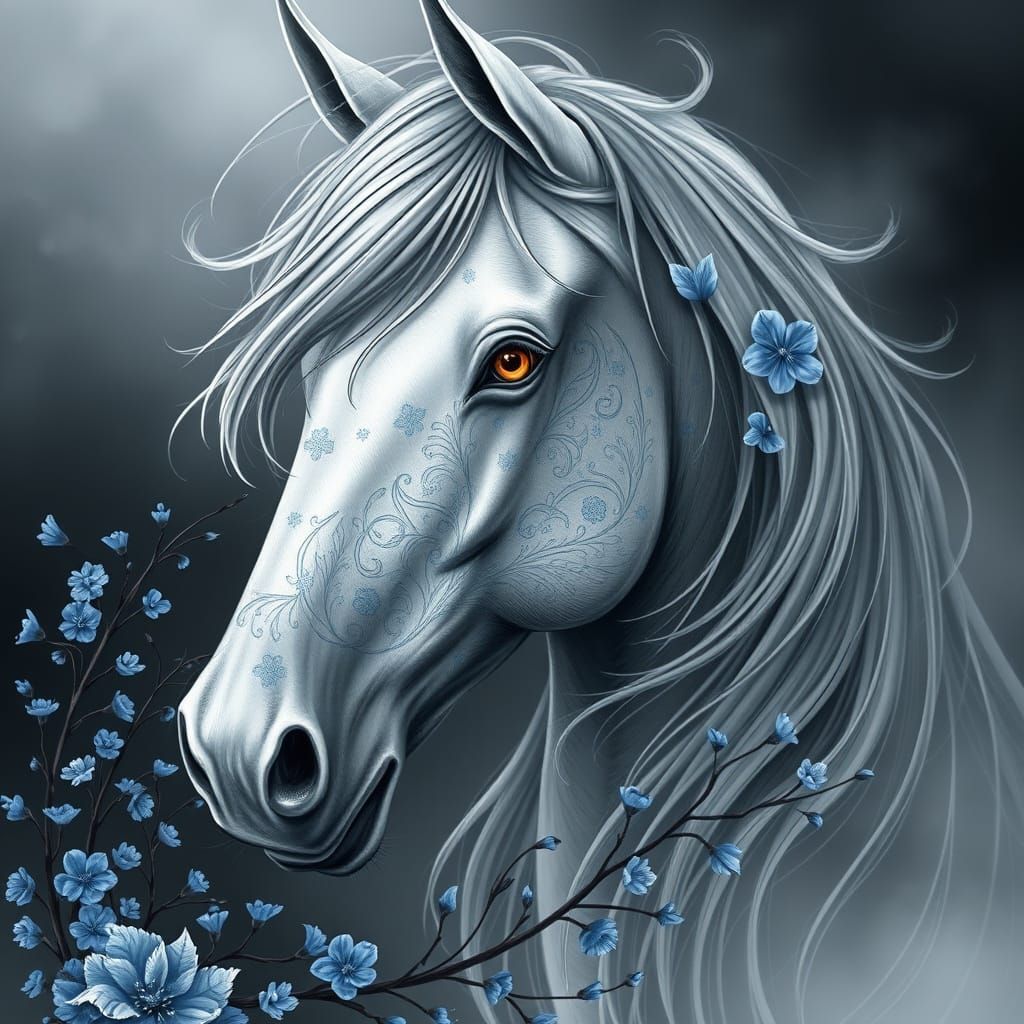 A captivating illustration of a horse's face in partial prof...