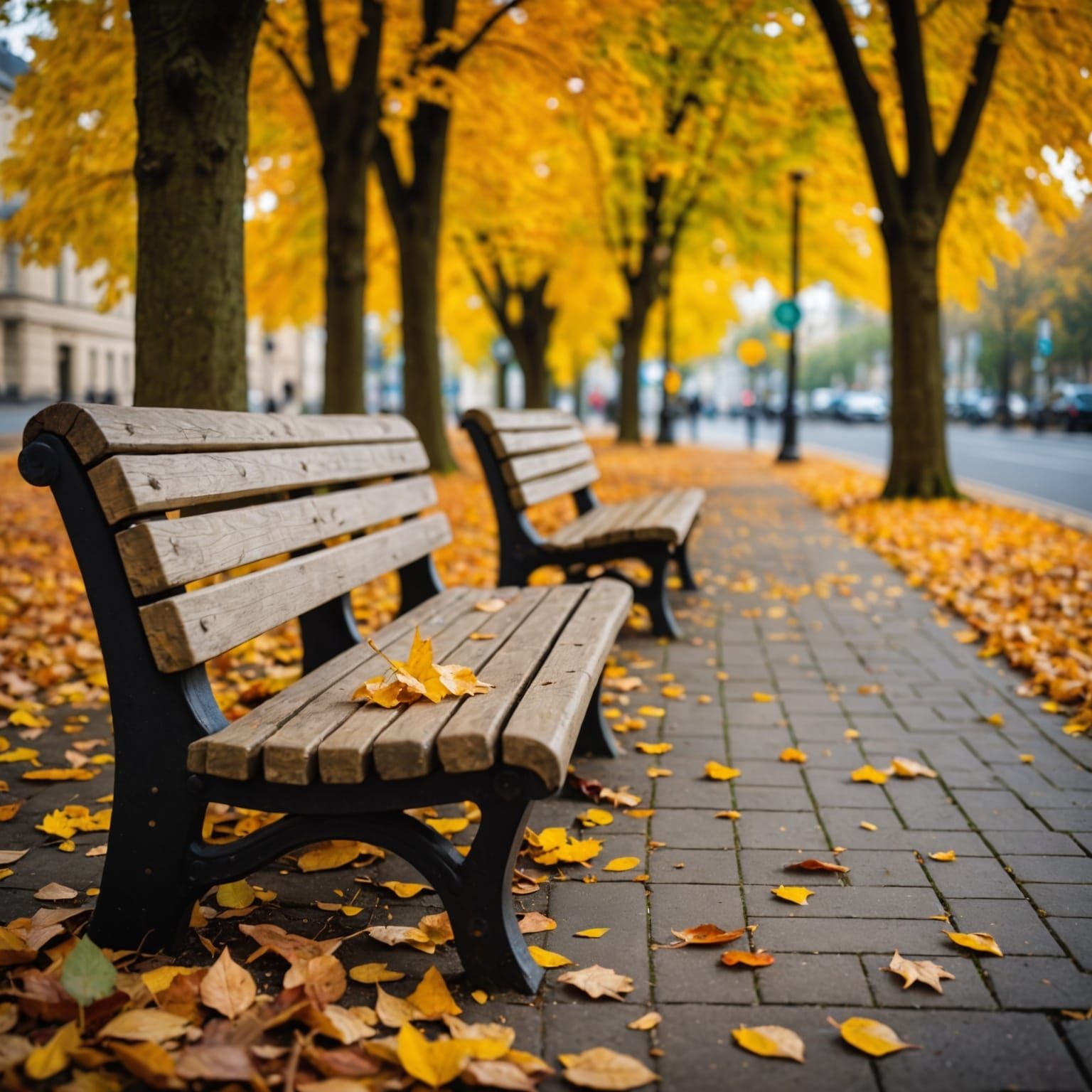 Autumn Morning Park Scene with Bokeh